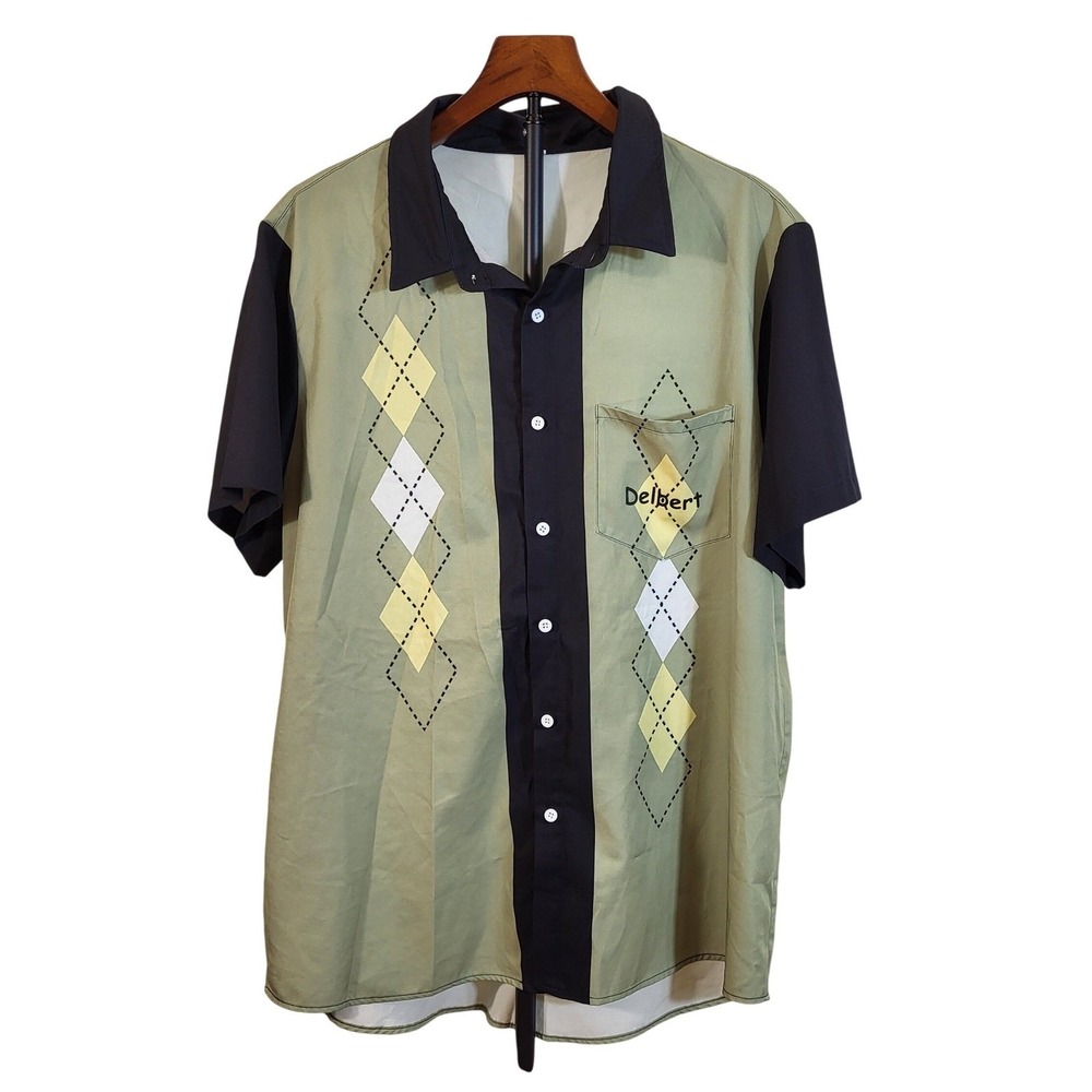 Grumpy Old Gutter Kings Bowling Shirt Delbert Argyle Green Black Mens